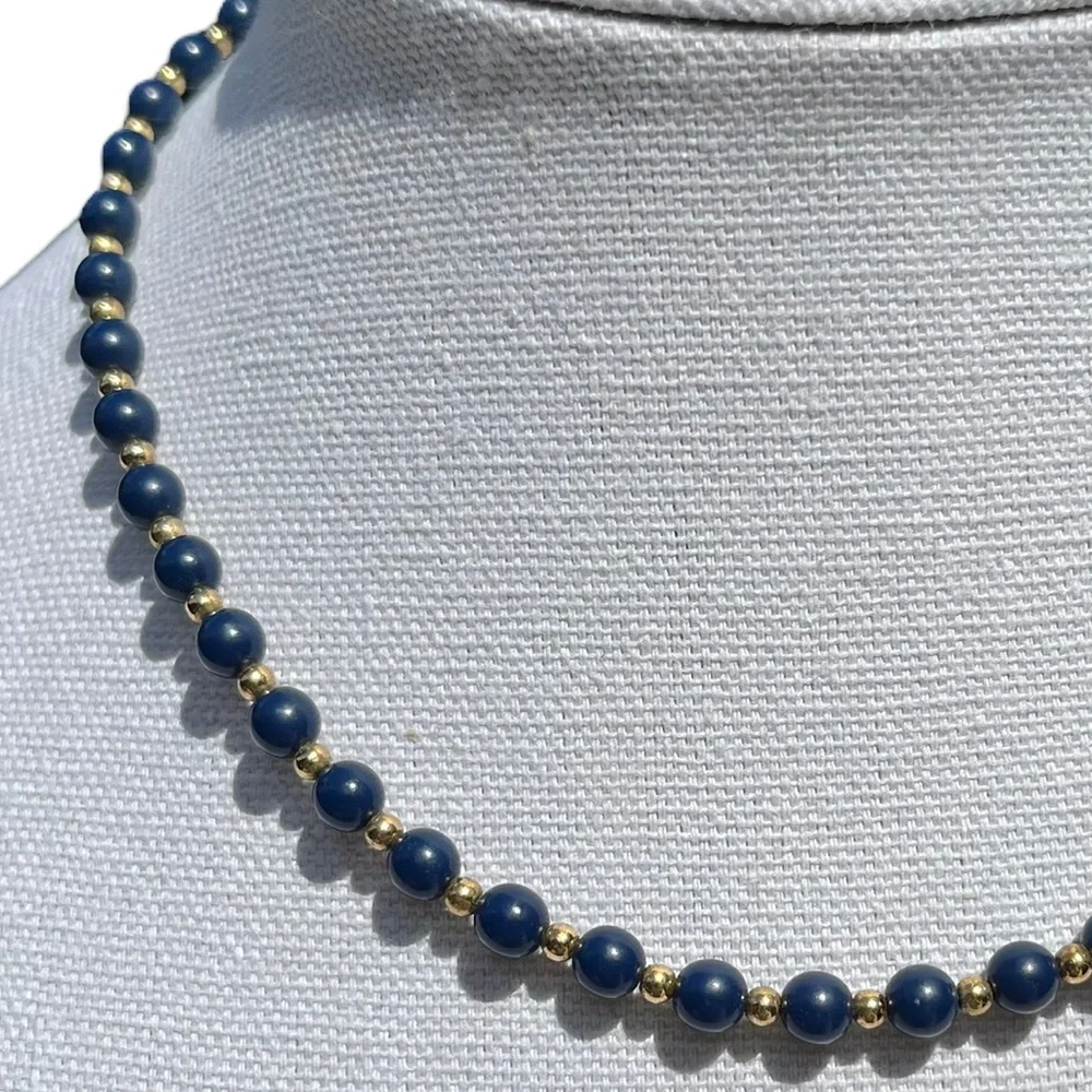 Vintage Monet Signed Blue and Gold Toned Beaded Necklace